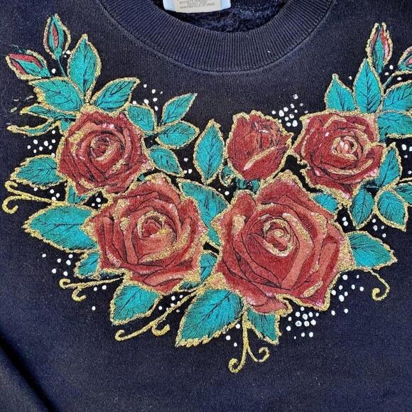 Vintage Lee's Rose Sweatshirt Cotton Puff Paint Grandma - Picture 2 of 3